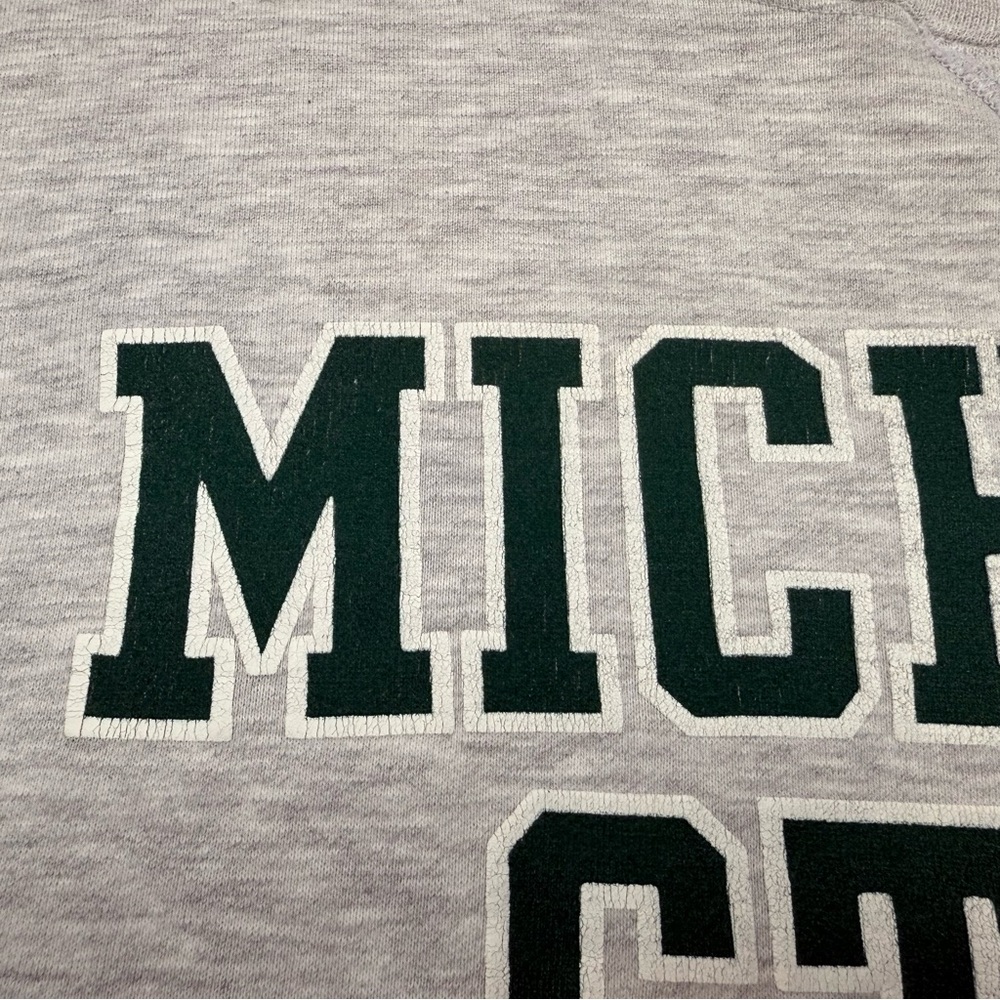 Vtg Michigan State Spartans Mens Crewneck Sweatshirt XL 90s Spell Out Grey B6 - Picture 5 of 10